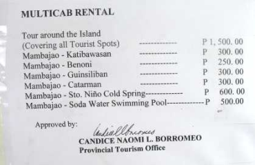 Rental tariffs in Camiguin